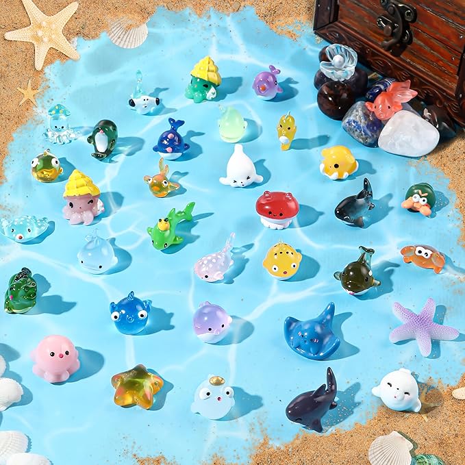DIYDEC 36pcs Mini Ocean Resin Animals Tiny Sea Animals Figurines Marine Miniature Plastic Animals Aquarium Ornaments Decorations for DIY Fish Tank Potted Micro Fairy Garden Dollhouse