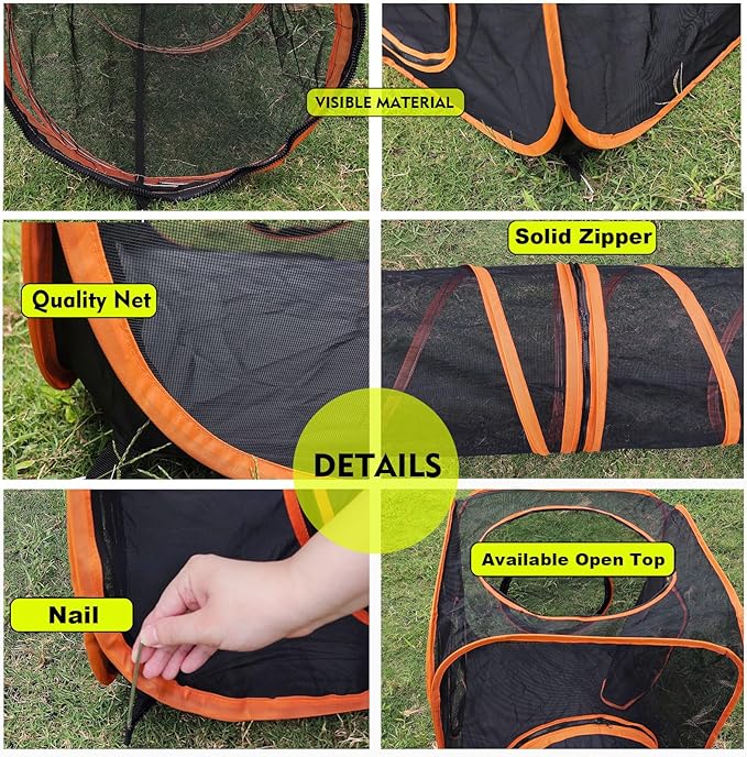 Portable Outdoor Cat Enclosure with Tunnels 6-in-1 Upgraded Reinforcement Pet Playpen Tent House Cage DIY in Multiple Ways for Inside/Outside Rabbits Ferrets Puppy and Small Animals