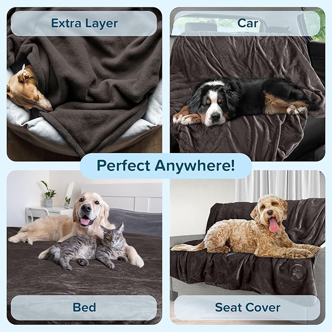 PETMAKER Dog Blanket - 80x100in Reversible Sherpa Blanket - Throw Blankets for Bed, Couch, or Car - Machine Washable Puppy Essentials (Charcoal)