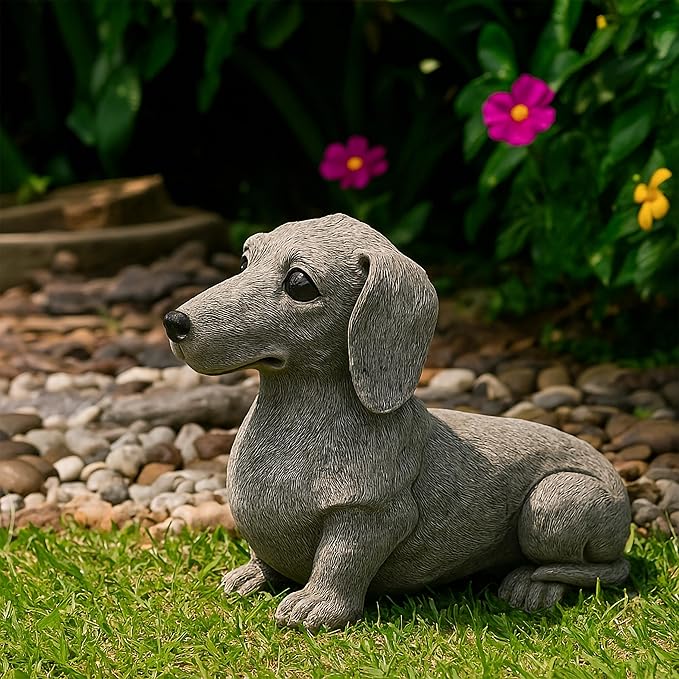 Dachshund Statue 6.7'' x 4.7'' Garden Decor for Dog Lovers Spring Summer Home Lawn Patio Backyard Outdoor Decoration Gift Indoor Resin Sculpture Figurine Memorial Ornament Wear-Resistant Waterproof