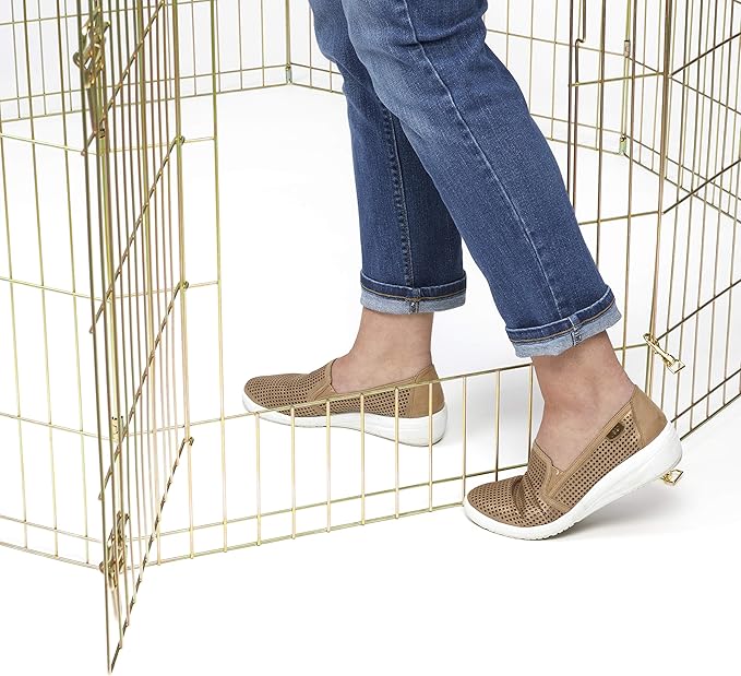 MidWest Homes for Pets Folding Metal Puppy / Dog Exercise Pen, Indoor/Outdoor Playpen with Door, 16 Sq Feet of Play Space, 30-Inches Tall, Gold Zinc