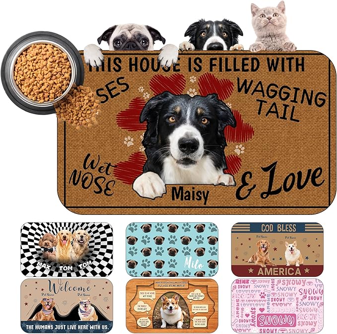 Personalized Dog Cat Mat with Name Photo Custom Placemat Feeding Mats for Food and Water Customized Non-Slip Waterproof Doormat for Bowls Outdoor Indoor Floors Gifts for Pet Owner