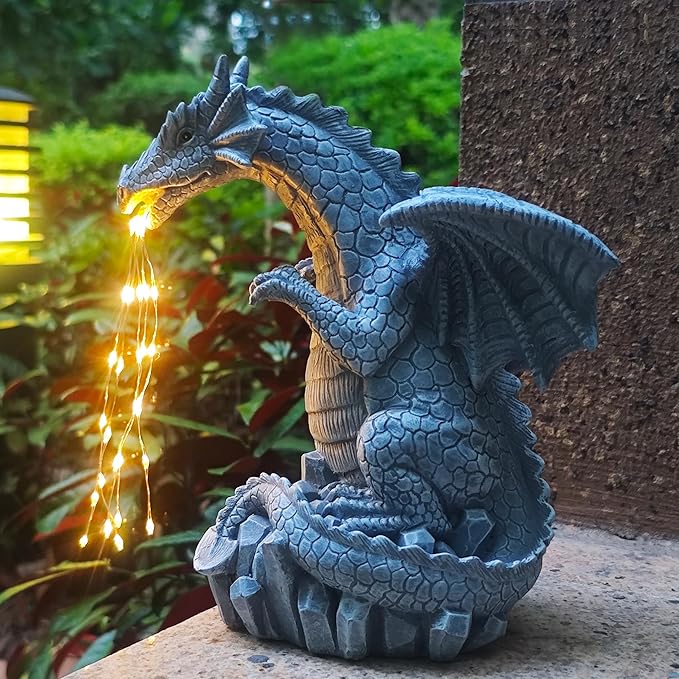Dragon Solar Garden Statues Outdoor Decoration with LED Light Strings,Dragon Figurine Solar Lights Lawn Décor,Outside Statue Ornament for Patio, Balcony, Yard,Unique Gifts for Mom Grandma