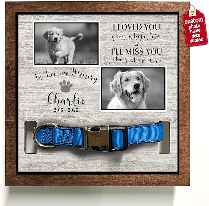 Personalized Dog Memorial Picture Frame Remembrance Gifts for Loss of Loved Pet Collar Plaque In Loving Memory of Dog and Cat Sympathy Gifts Pawprints Pet Decorations Hanging Wall Art