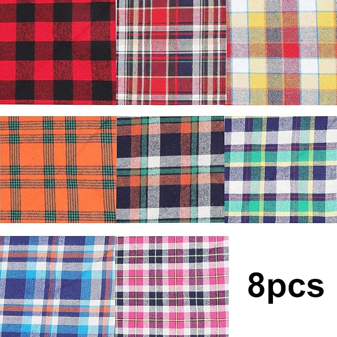 8 Pack Triangle Dog Bandanas, Reversible Plaid Painting Bibs Scarf, Washable Christmas Dog Bandanas Boy Girl Apparel & Accessories Kerchief Set
