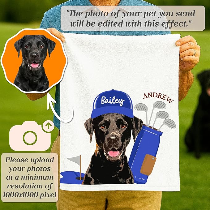 Custom Pet Golf Towel – Personalized Golf Club Towel with Your Dog or Cat Photo & Name – Unique Pet Lover Golf Accessory Gift for Golfers & Pet Owners – Christmas, Birthday or Father’s Day Present