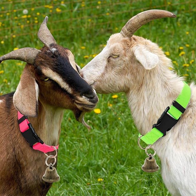 3 Pack Goat Collars with Bells, Adjustable Pet Collar & Anti-Lost Loud Bronze Grazing Copper Bells Accessories for Small Farm Animal Sheep Cow Goat (Neck 13.8"-20.9")