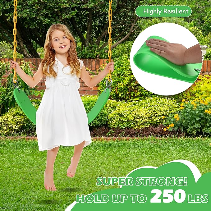 Sunnyglade 2PCS Swings Seats Heavy Duty with 66" Chain, Playground Swing Set Accessories Replacement with Snap Hooks, Support 250lb (2, Grass Green)