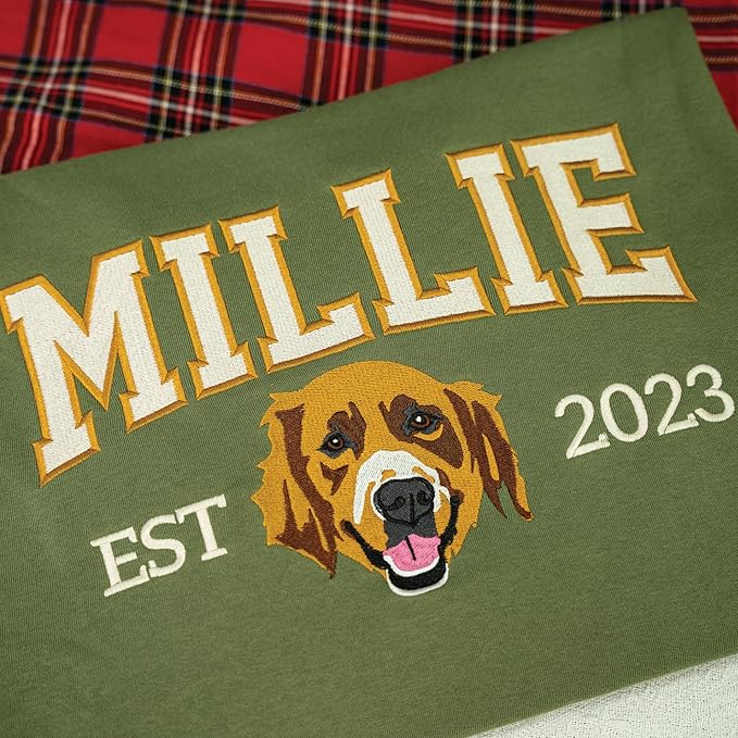 Custom Pet Embroidered Sweatshirt - Personalized Dog/Cat Face & Name - Gift for Mom, Dog Mom, Birthday, Christmas