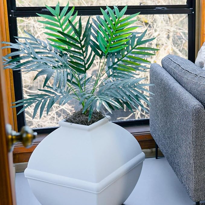 Good Pet Stuff Hidden Litter Box Planter, Decorative Cat Litter Enclosure with Carbon Filter, Artificial Plant, Easy Clean, Indoor Design, Courtyard Square Style, Essentials Kit, White Birch
