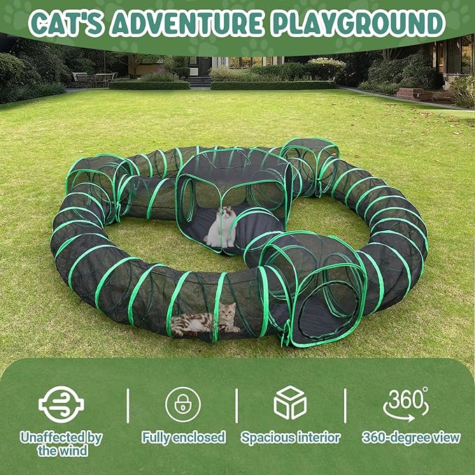 Outdoor Cat Enclosures, 10 in 1 Cat Tent with Tunnels for Outside, Large Space Catio Outdoor Pet Enclosure for Indoor Kitty, Enclosed Pet Playpen