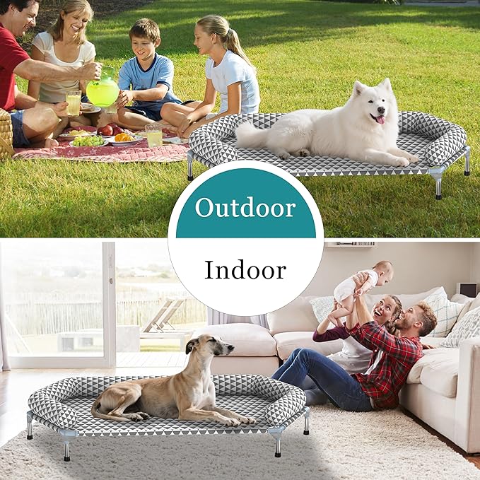 Orthopedic Dog Beds for Large Dogs - Removable Bolsters & cleanable Cover,Elevated Outdoor Dog Bed,Easy to Assemble,Up to 130lbs,Extra Large