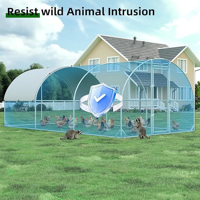 4ever2buy Large Metal Chicken Coop with Run Walk-in Poultry Cage Chicken Runs House Pen Cage Dome Roofed Chicken Coops with Anti-Ultraviolet Cover for Outdoor Backyard Farm Use 9.5'W x 19.3'L x 6.3'H