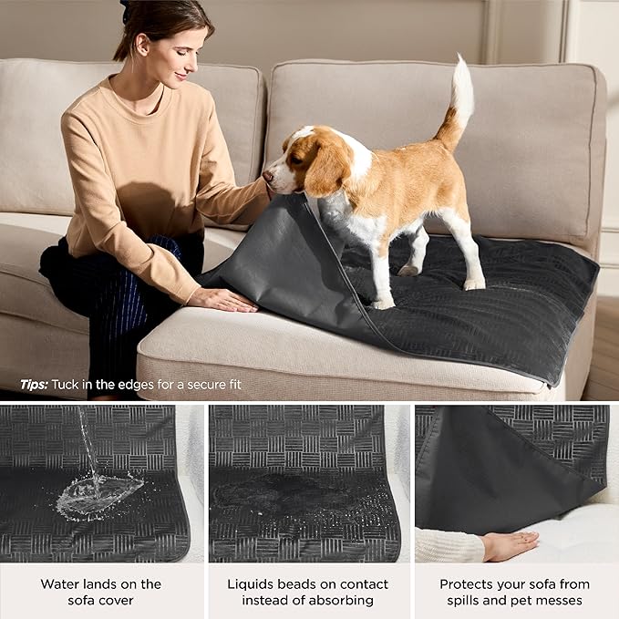 Bedsure Waterproof Bed Cover for Dogs Washable - Waterproof Blanket for King Bed Couch Sofa Cozy, Lightweight Furniture Protector for Pet Cat Quick Drying, Charcoal, Cal King，82x120IN