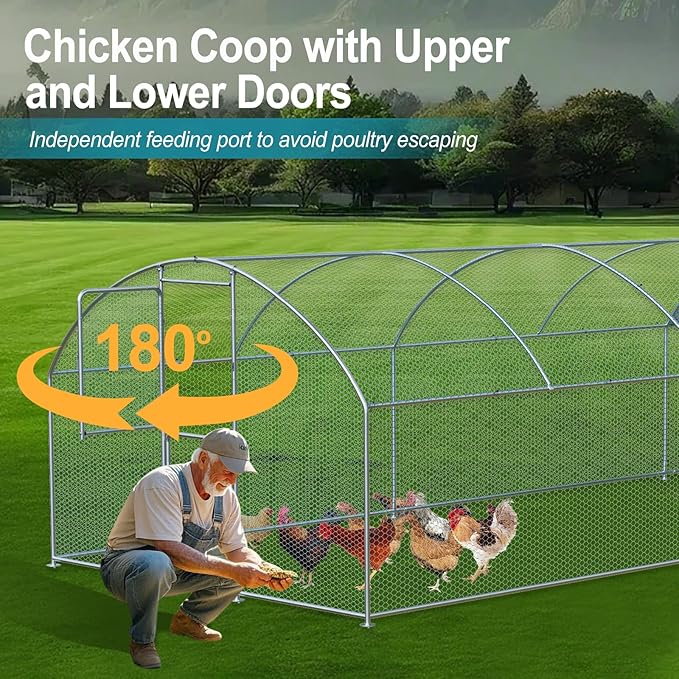 Large Chicken Coop, Chicken Coops for 30 Chickens, Chicken Runs for Yard with Water Poof & UV Resistance Cover, Dome Roof Chicken Coop Run with Double Lockable Doors for Outdoor Backyard