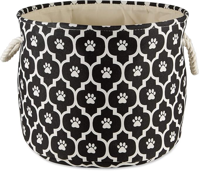 Bone Dry Pet Storage Collection Lattice Paw Print, Black, Small Round