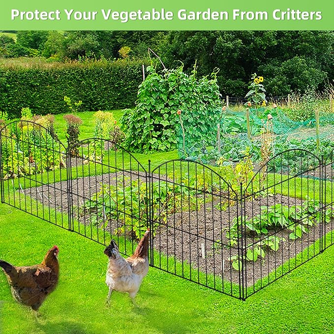 Decorative Garden Fence 24in (H) x10ft (L), 5 Pack No Dig Fence Animal Barrier for Dog, Arched Flower Bed Edging, Wire Border Panel Fencing for Yard Patio Outdoor Decor