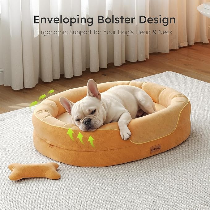 Large Orthopedic Dog Bed, 36 in. Dog Bed for Large Sized Dogs with Full-Surround Bolsters, Dual-Sided Dog Cooling Beds with Memory Foam, Washable Pet Sofa Couch with Nonslip Bottom, Brown