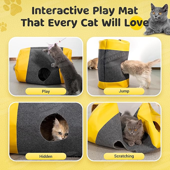 Cat Play Bag Collapsible Cat Tunnel Activity Center Mat Play Rug Cats Activity Adventure Carpet Cats Bags Drill Sleeping Bag Crinkle Bags for Indoor