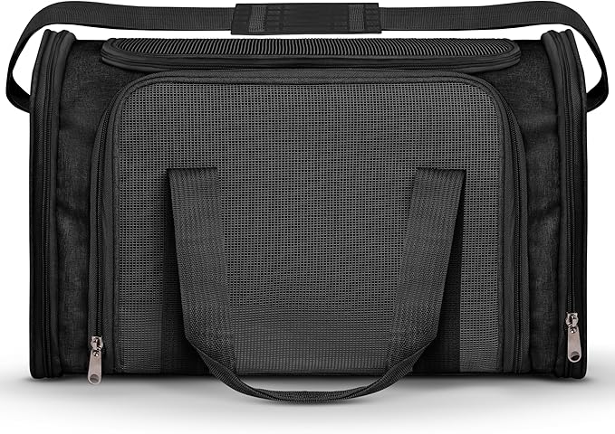 Airline Approved Medium Pet Carrier for Cats & Dogs – Foldable Dog Bag with Soft Mat, Breathable Mesh Windows, Travel-Ready Cat Carrier (Up to 15 lbs, Black)