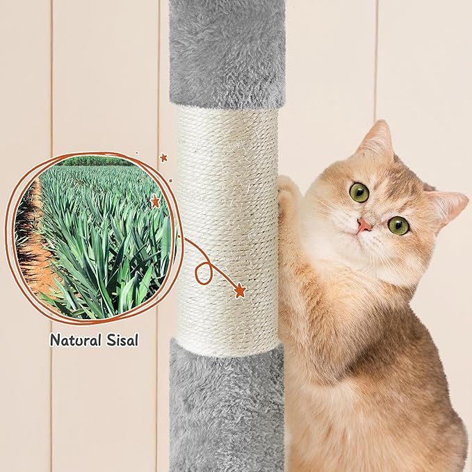 Yaheetech 76.5in Multi-Level Large Cat Tree, Big Cat Tower with 3 Condos, Cozy Plush Perches, 9 Sisal Scratching Posts and Ladder, Activity Center for Large Kitties, Light Gray