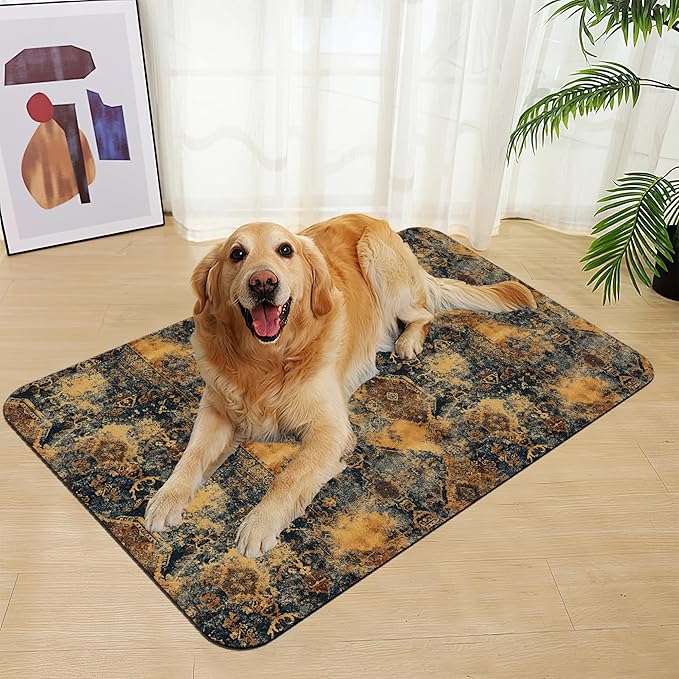 Grunge Boho Pet Feeding Mat for Floors–Christmas Stocking Absorbent Quick Dry Dog Cat Bowl Mat for Food and Water, Non Slip Waterproof Base, Mess-Free Feeding Accessories 16"x24"