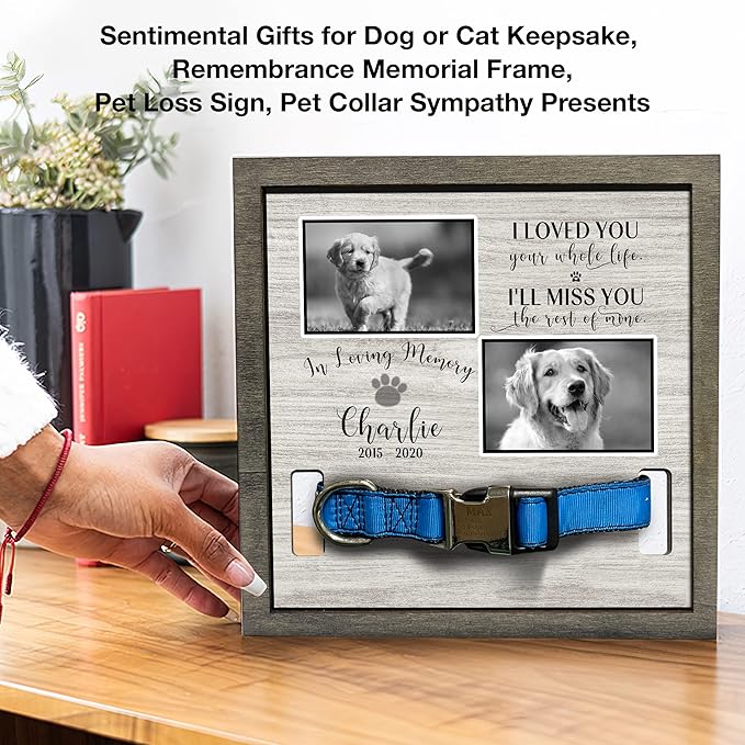 Personalized Dog Memorial Picture Frame Remembrance Gifts for Loss of Loved Pet Collar Plaque In Loving Memory of Dog and Cat Sympathy Gifts Pawprints Pet Decorations Hanging Wall Art