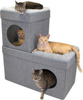 Kitty City Large Stackable Cat Condo & Cube House, Modular Indoor Cat Furniture with Plush Washable Beds, Collapsible Cat Cave & Lounging Ottoman, Grey