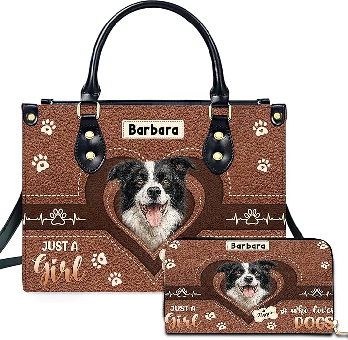 Personalized Pet Mom Leather Handbag – Custom Name Dog Cat Photo Purse, Pet Lover Gifts for Women, Christmas