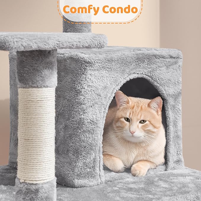 Yaheetech Cat Tree Tower 54in, Multi-Level Pet Stand Furniture with Extended Platform Hammock Scratching Posts Condo for Large Cats to Play and Sleep