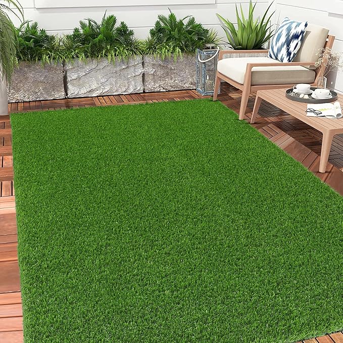 Bsmathom Artificial Grass Rug Indoor Outdoor Rug, 4x6Ft Artificial Grass Area Rug for Patio, Synthetic Artificial Grass Turf Fake Grass Rug with Drainage Holes for Balcony Garden Lawn Landscape