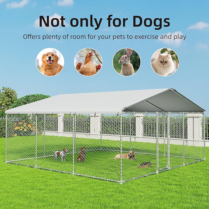 15'x15' Large Outdoor Dog Kennel, Heavy Duty Dog Enclosure with Roof, Weather Resistant Cover and Security Lock(183"x183")