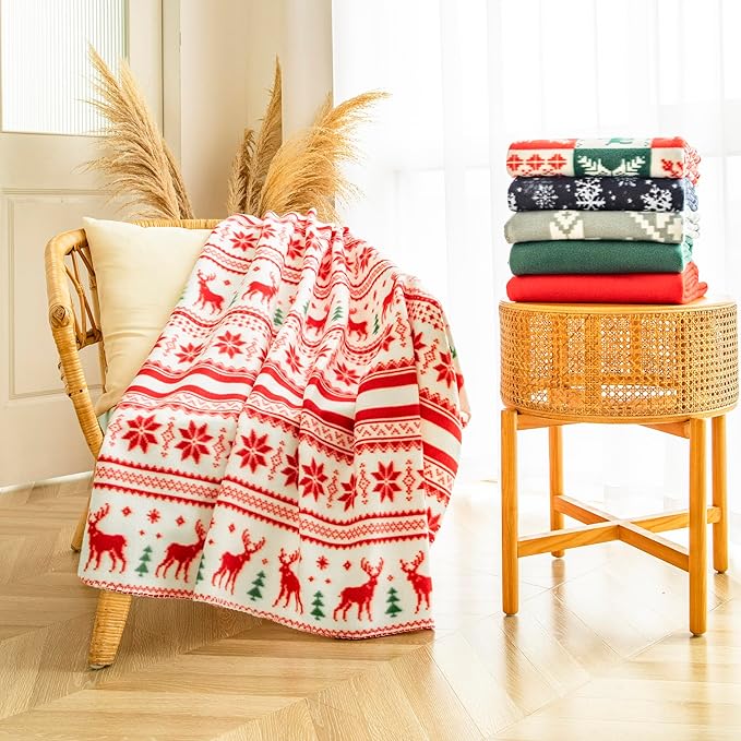 Fleece Throw Blankets Bulk Fleece Blankets for Christmas Wholesale Lightweight Warm Soft for Pet Bed Sofa Couch Office All Seasons Assorted 50x60 Inches Pack of 6