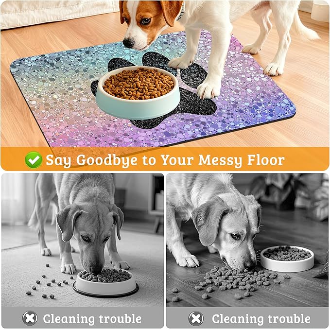 Pet Feeding Mat,Dog Paw Absorbent Dog Cat Food Mat Dog Mat with Rubber Backing,Non-Slip Water Bowl Placemat,Pet Supplies 16" x 24"