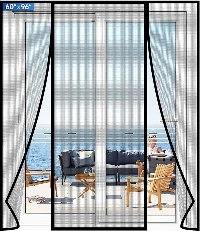 Magnetic Screen Door Upgraded PET Mesh Stronger Than Fiberglass and Polyester,Hands Free,Keeps Bugs Out,Pet & Kid Friendly,Suitable for Sliding Door,Large Patio Door and French Door-60''x96''