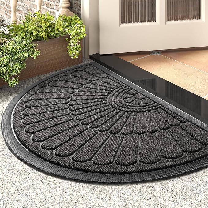 tchdio Door Mat Outdoor Indoor Entrance Doormat-Semicircular Durable Rubber Non Slip Front Door Mat for Outside Inside Entry Entryway Dirt Trapper WelcomeMat for Muddy Paws and Shoes-Grey 17”x30”