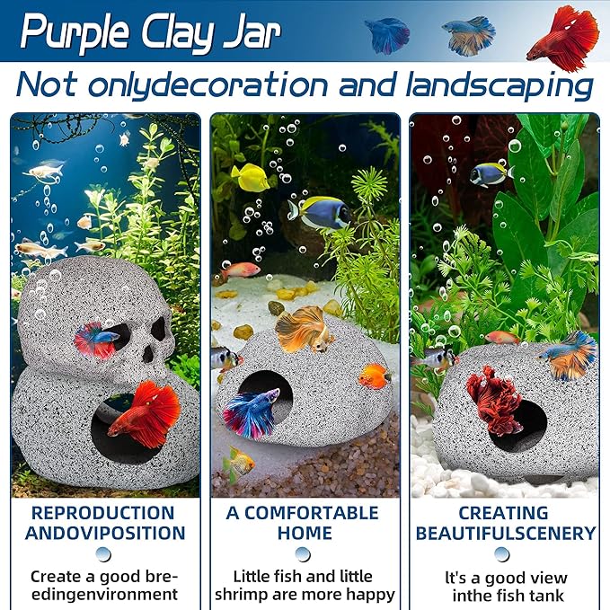 Aquarium Decorations Cave Fish Tank Accessories Rock Decor for Shrimp Cichlid Hiding Breeding Small Fish Bowl Hide Decoration Betta Toys Hideout Stones House（Small）