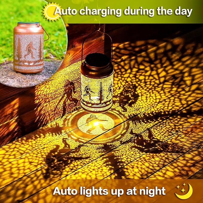 Bigfoot Solar Lanterns Outdoor Hanging Waterproof Solar Lights Big Foot Sasquatch Gifts for Men Women Metal Decorative LED Lanterns for Outside, Patio, Landscape, Yard Decor, Garden Decorations