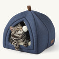 Bedsure Cat Beds for Indoor Cats - 2 in 1 Cat Cave House Tent for Kittens and Small Pets with Removable Washable Cushioned Pillow, Foldable Kitten Hideaway with Non-Slip Bottom, Navy, 16 inches