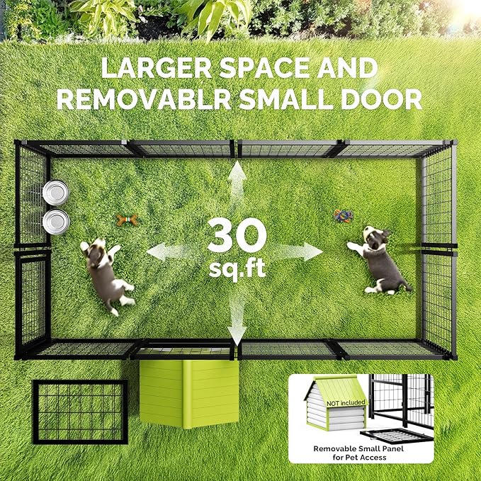 Sino Luban Outdoor Dog Kennel Outside Run with Doggy Door, Swivel Feeder&Roof - 8x4x6FT Large Dog Kennels Pens Outside for Large Dogs Breed- Heavy Duty Cage Yard (Can Connect to Your Dog House)