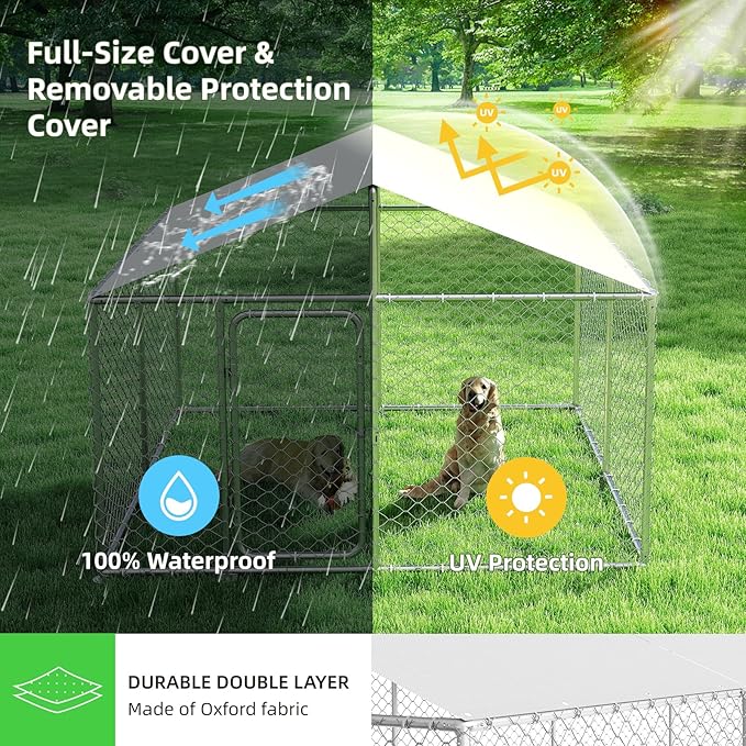 7.8'x7.8' Large Outdoor Dog Kennel, Heavy Duty Dog Enclosure with Roof, Weather Resistant Cover and Security Lock(93"x93")