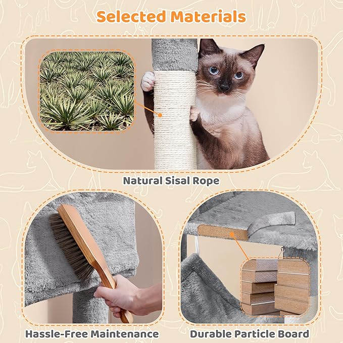 Yaheetech 73in Cat Tree Tower for Indoor Cats, Multi-Level Cat Activity Center with Scratching Posts Large Cat Condo with Funny Hammock for Kittens