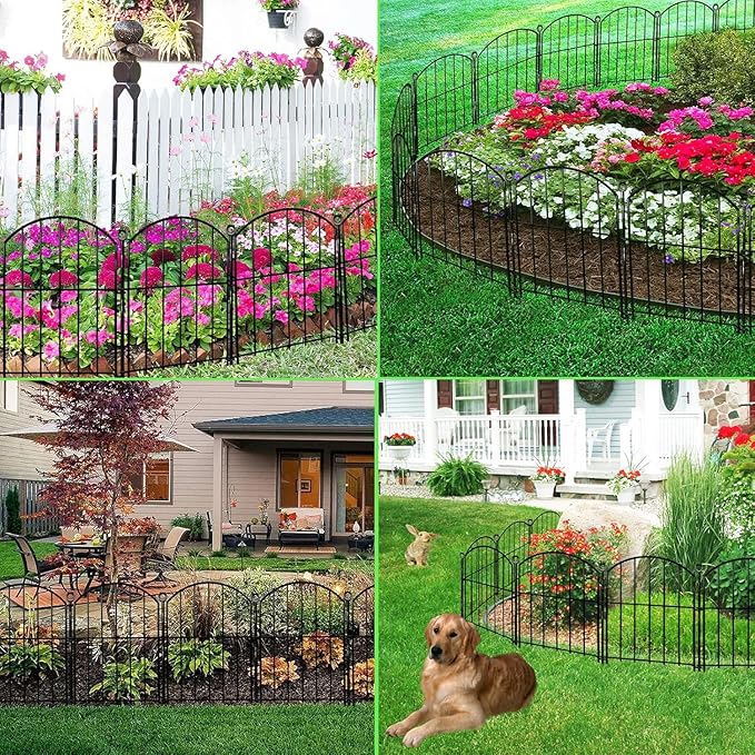 Decorative Garden Fence 17in x30ft, 30 Pack Rustproof Metal No Dig Fence Animal Barrier for Dog, Arched Flower Bed Edging Ornamental Wire Border Panel Fencing (Black, 30 Panels-17in(H) x30ft(L))