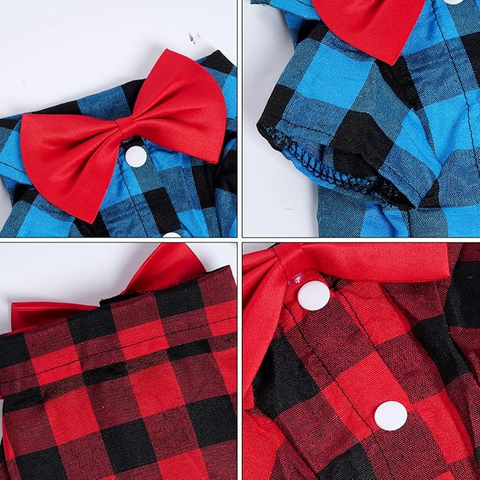 Tongcloud 3 Pack Plaid Puppy Cat Shirt - Cute Dog Shirts for Small Dogs and Cats - Birthday Party and Holiday Photo