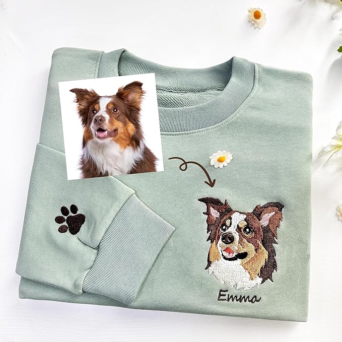 GODLOVER Custom Embroidered Dog Mom Sweatshirt and Hoodie, Line Art Dog Cat Image, Personalized Portrait Shirt, Custom Dogs Name On Sleeve, Dogs Mom Sweatshirts, Pet Lover Gifts, Sweatshirts For Women