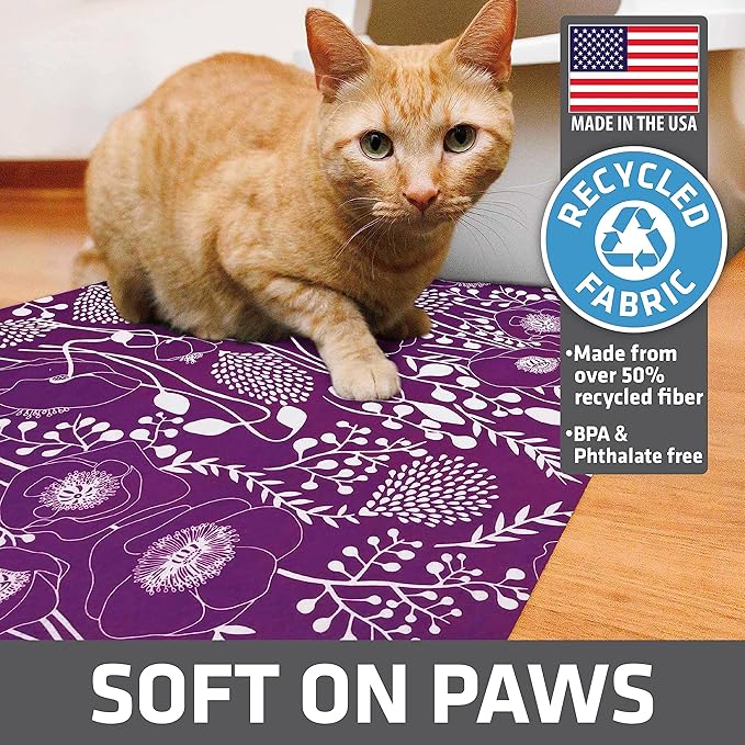 Drymate Cat Litter Box Mat, Litter Trapping Mat, Waterproof, Urine-Proof, Absorbent, Machine Washable, Soft on Paws, Contains Mess, Protects Floors, Kitten Supplies, Purple, 20x28