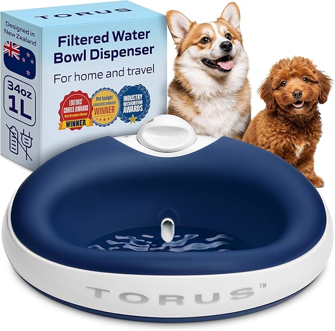Filtered Portable Dog Water Dispenser [Upgraded 2026], 1L / 34oz, Automatic Pet Water Dispenser, No Spill, Noise-Free Dog Water Bowl Dispenser, No Power, Ideal for Small Pets