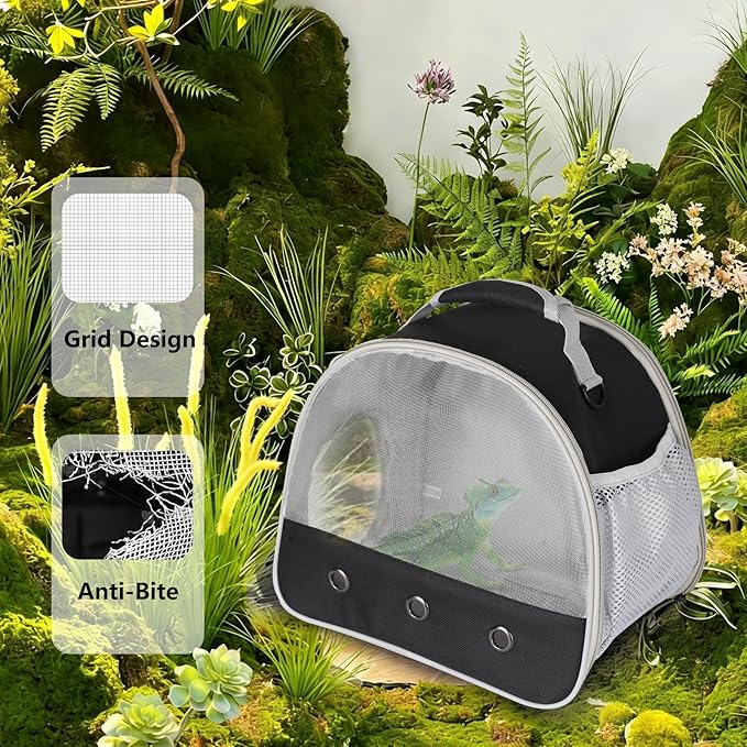 Ventilation Carrier for Bearded Dragon,Guinea Pig Carrier,Guinea Pig Carrier for 2,Reptile Travel Carrier for Lizards Sugar Glider Hedgehog Rat Parrot Birds,Airline Approved Black