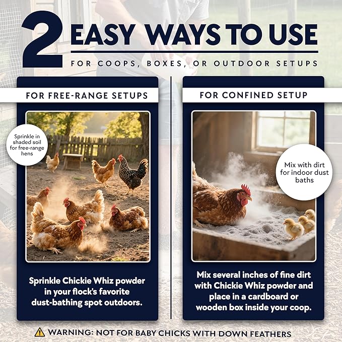 5.5lb Chickie-Whiz Chicken Dust Bath - Made in USA - All Natural Volcanic Ash Dust Bath for Chickens - Healthier Eggs & Feathers - Chicken Coop Accessories for Farms by Billy Buckskin Co.