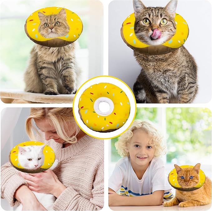 Cat Cone Collar Soft, Adjustable Cat Recovery Collars Kitten Cones to Stop Licking, Cute Donut Collar After Surgery, Cats Neck Pillow Cone Elizabethan Cones of Shame (Waterproof Yellow, Medium)
